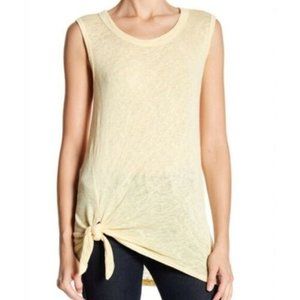 Bobeau Tank Top Size M Yellow Tie Front Slub-Knit